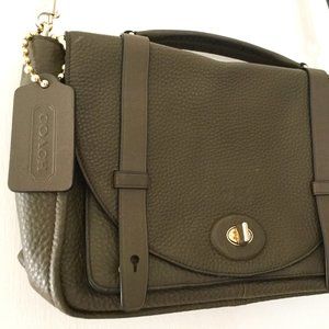 COACH Messenger Bag Olive Green with Long Crossbody Strap and Coach Tag